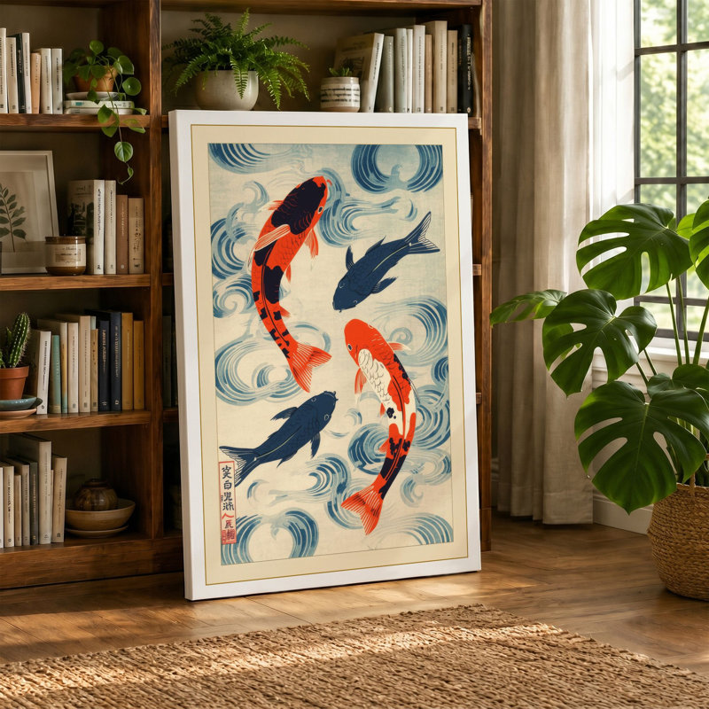 Koi in Motion Japandi - Wrapped Canvas, 18x12 - 45.7 x 30.5 cm, Ochre Border
