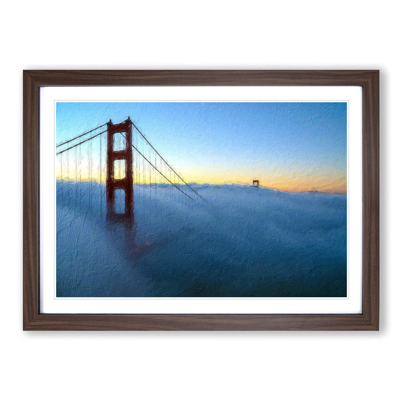 Golden Gate Bridge in the Clouds - Picture Frame Painting Print, 27cm H x 36cm W x 2cm D, Walnut Framed