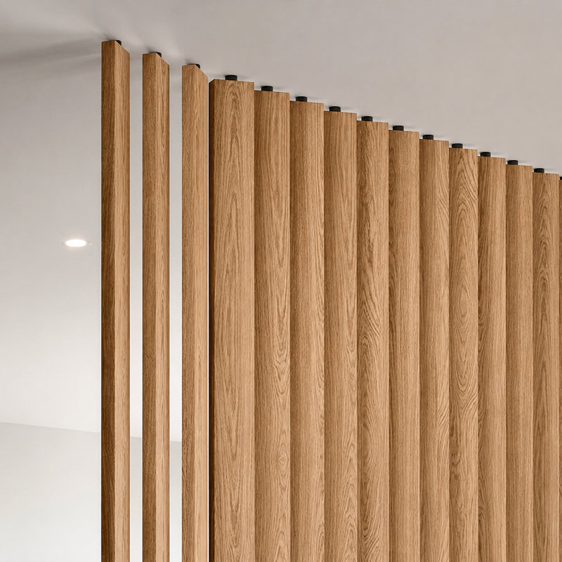 Paravent pivotant en lattes de bois de 106,5 po x 4,5 po, cloison de séparation ajustable pour salon, bureau et espaces ouverts