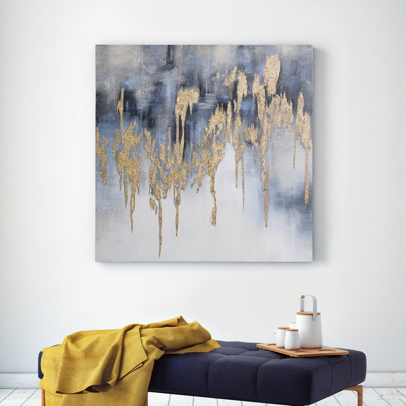 Golden Lighting Abstract Canvas Art with Gold Leaf, 36" x 36"