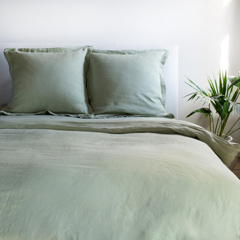 100% French Linen Flanged 26" X 26" Euro Sham, Matcha