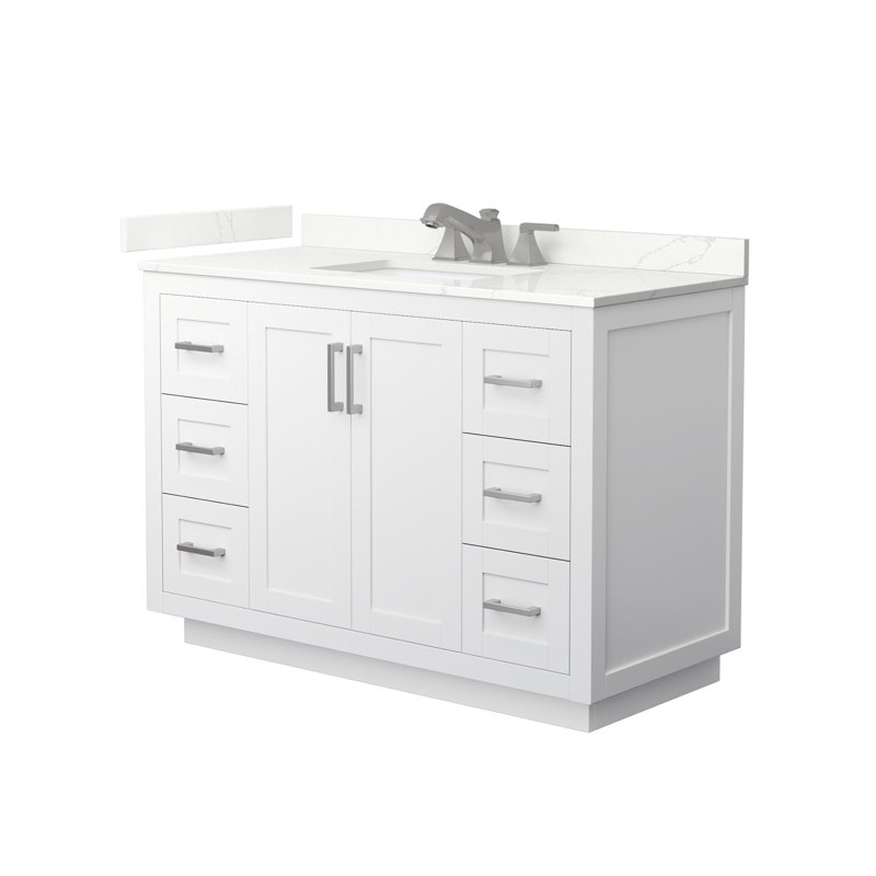 Miranda 48" Freestanding Single Bathroom Vanity with Quartz Top, Giotto Quartz, White, Brushed Nickel