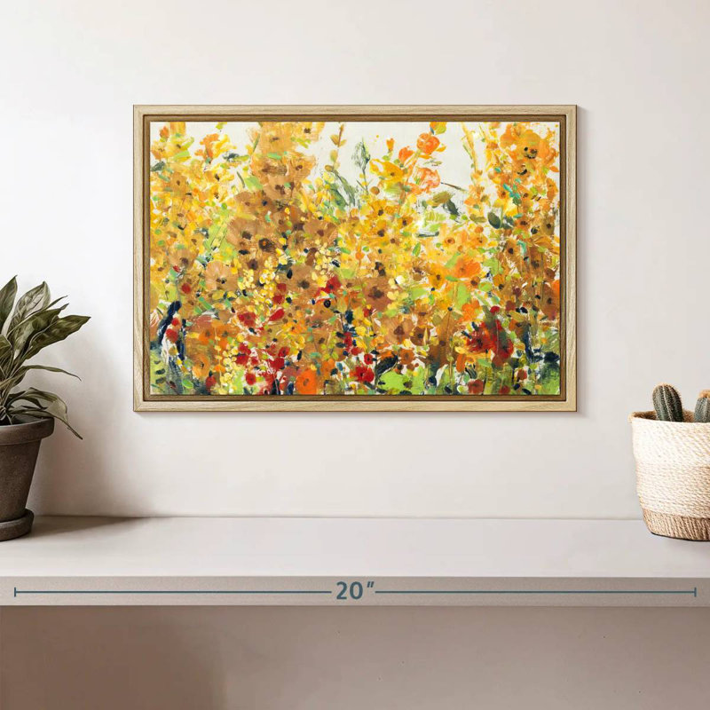 Golden Summer Garden I, Cadre flottant en bois naturel, 13 po x 9 po