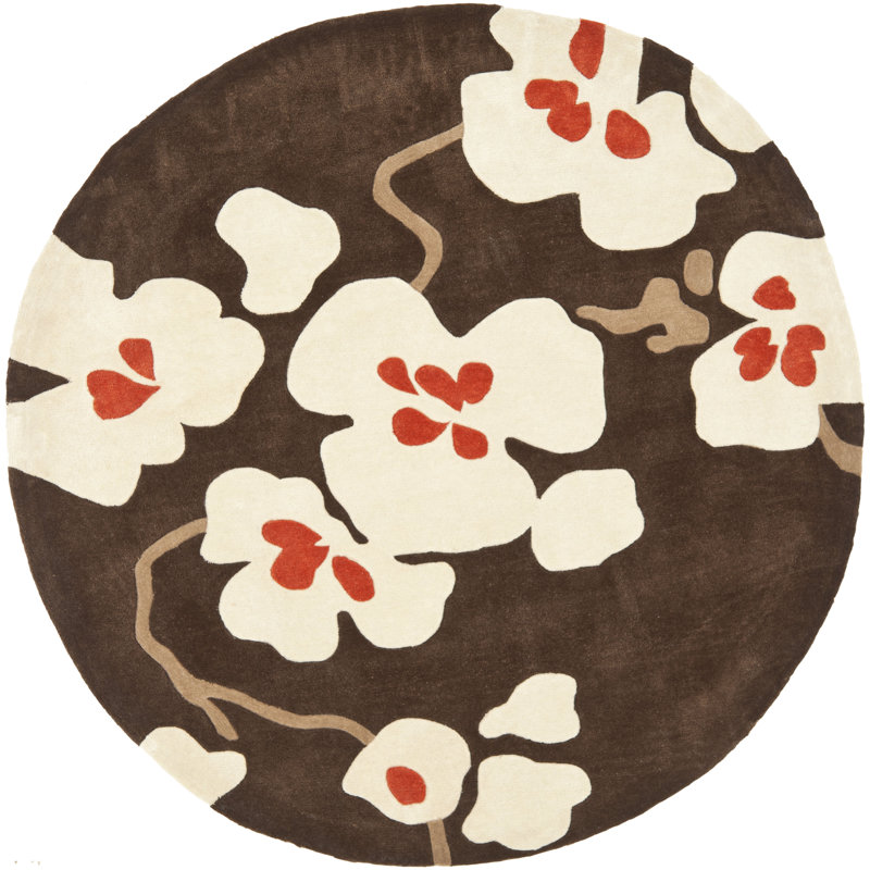 Tapis à motif floral touffeté à la main Modern Art, Rond 7 pi