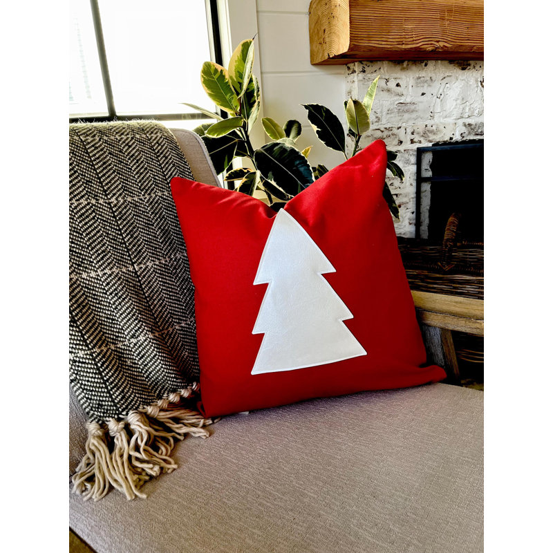 Housse de coussin arbre de Noël rouge, H 21 po x l 21 po