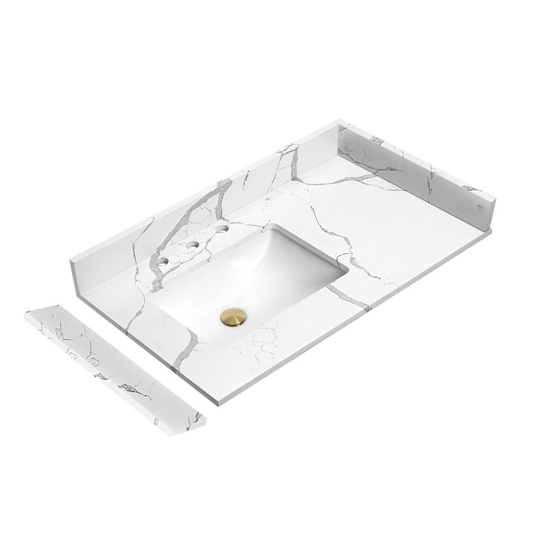 Plateau de meuble-lavabo simple 36 po avec lavabo à quartz - pour remplacement de meuble-lavabo, sans armoire