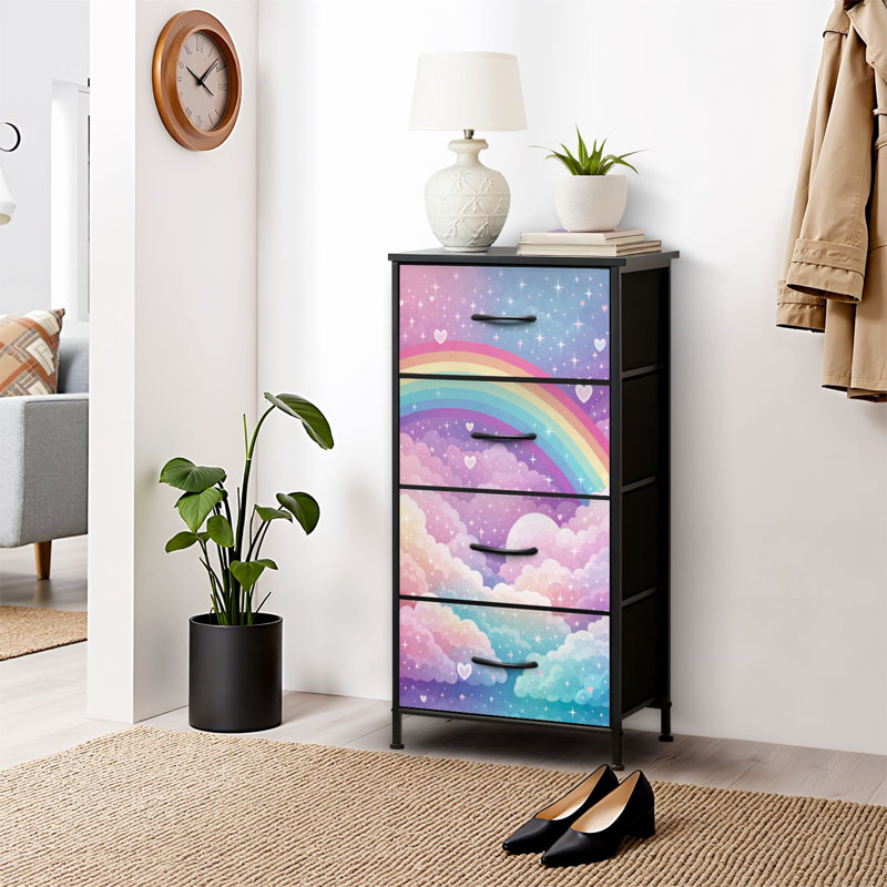 4 Drawer Dresser for Bedroom, Narrow Chest of Drawers, Wooden Top and Study Iron Frame 18"x37.5"-(WxH)