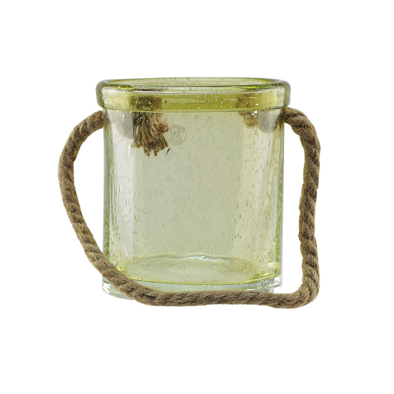 6.5" Lemonade Yellow Hand-blown Bubble Glass Outdoor Hurricane Candle Holder