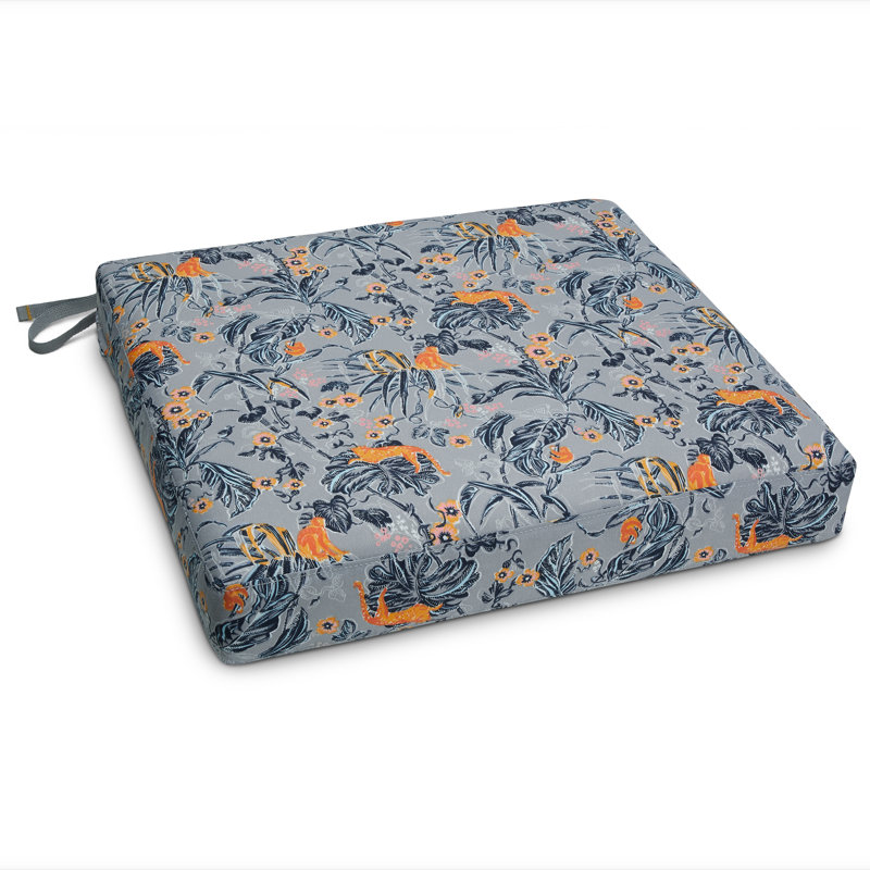 Coussin de chaise de salle à manger d'extérieur 3 po Vera Bradley, H 3 po x l 19 po x P 19 po, Toile tropicale grise / or