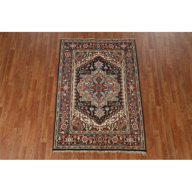 Tapis oriental en laine Heriz Serapi noué à la main 4 pi x 6 pi