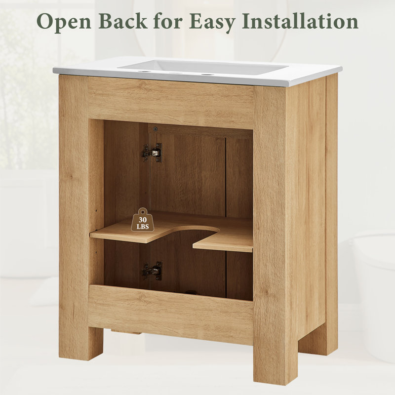 Meuble-lavabo simple 30 po avec rangement moderne, Chêne naturel