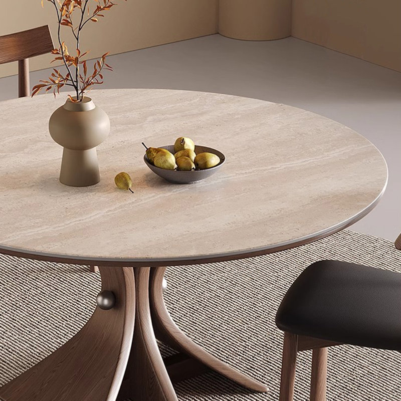 Ensemble de table de salle à manger rond en pierre frittée minimaliste, H 29,53 po x L 51,18 po x l 51,18 po