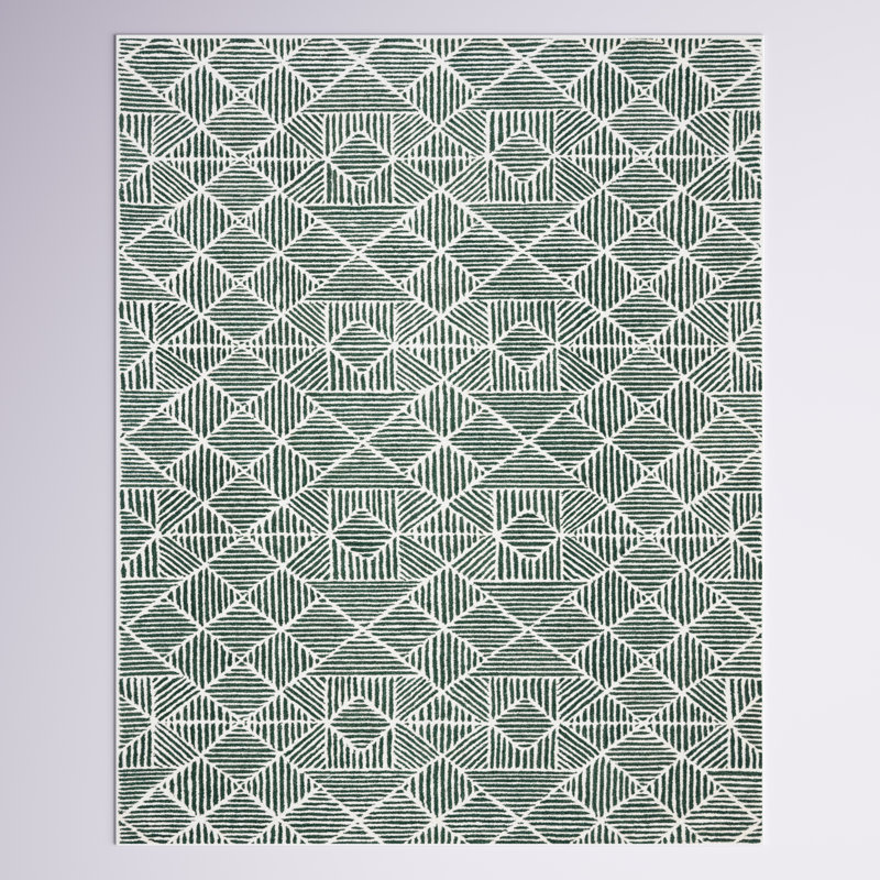 Tapis vert foncé / ivoire touffeté à la main Demetrius, Rectangle 4pi x 6 pi