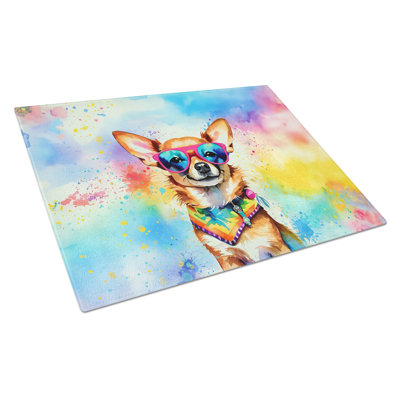 Chihuahua Hippie Dawg Glass Cutting Board Large