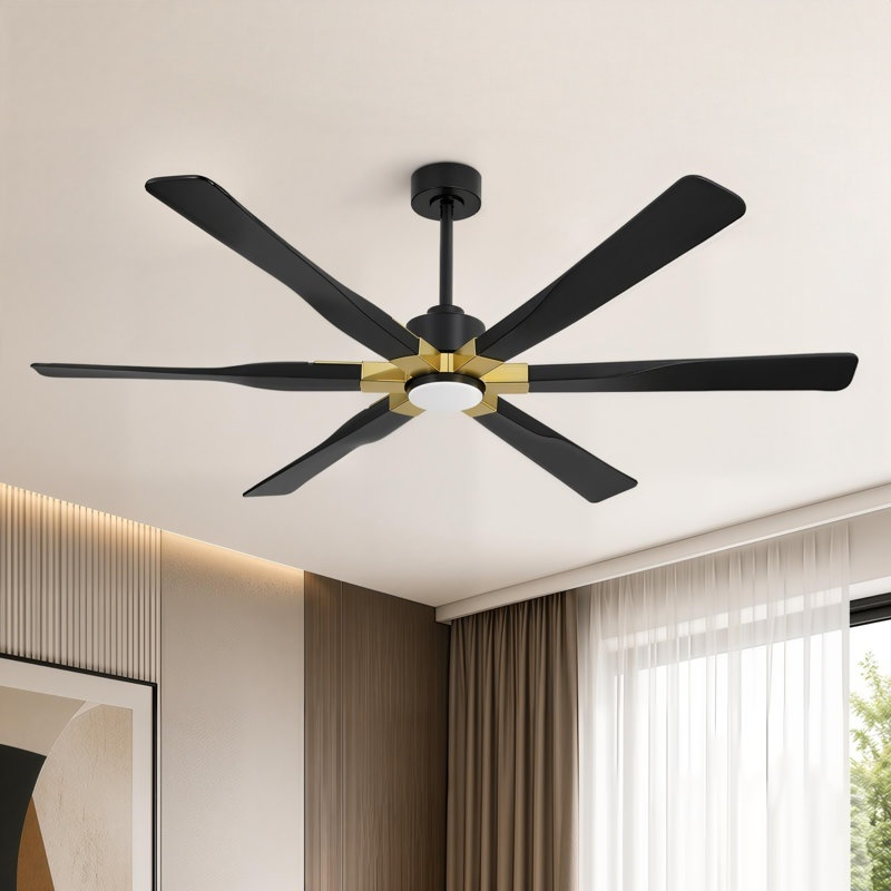 68"/78" Modern Large 6-Blade Indoor LED Ceiling Fan with Remote Control and Light Kit , 78" Wide, Gold