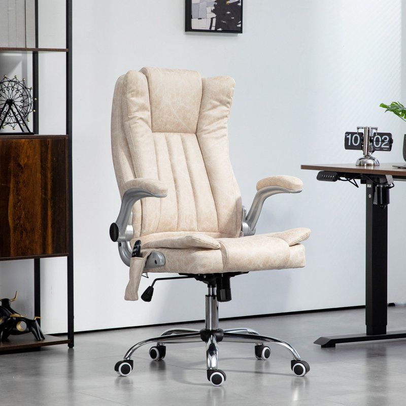 Fauteuil de bureau à haut dossier avec massage par vibrations, fauteuil chauffant Leathaire avec accoudoirs rabattables, roues pivotantes et hauteur réglable