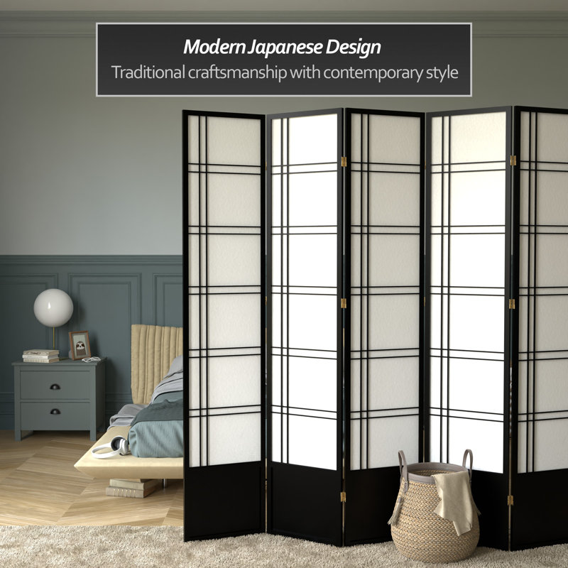 83.5" Double Cross Shoji Room Divider, Black, 6 Panels