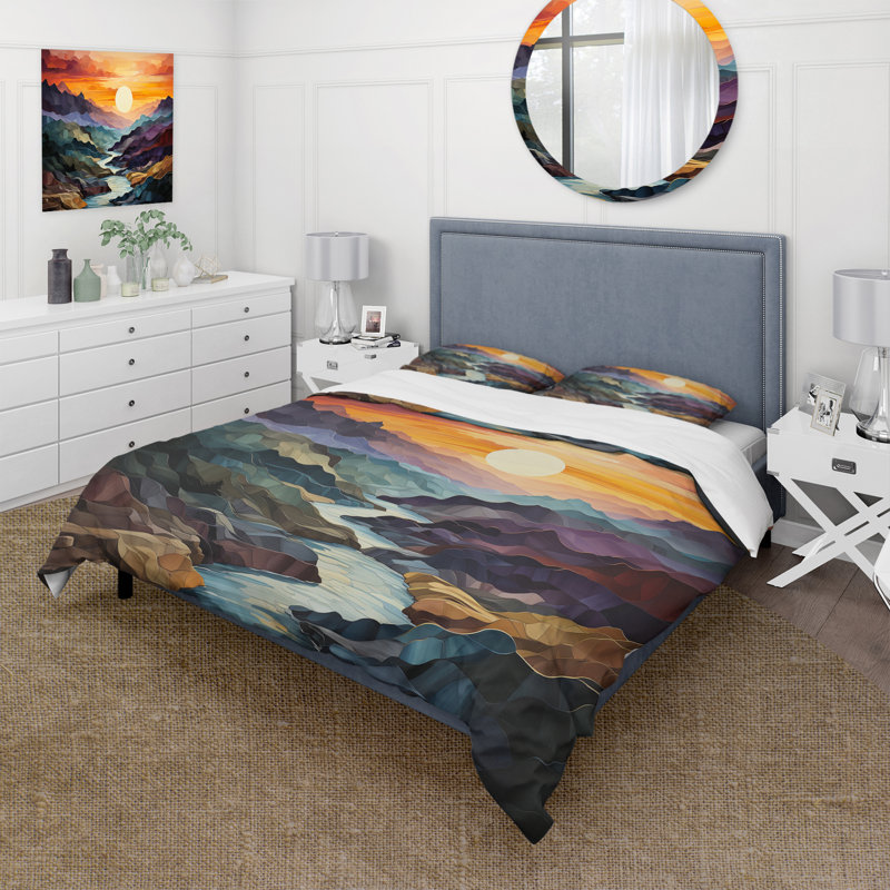 Ensemble de housse de couette en microfibre / polyester Orange Teal Mountains