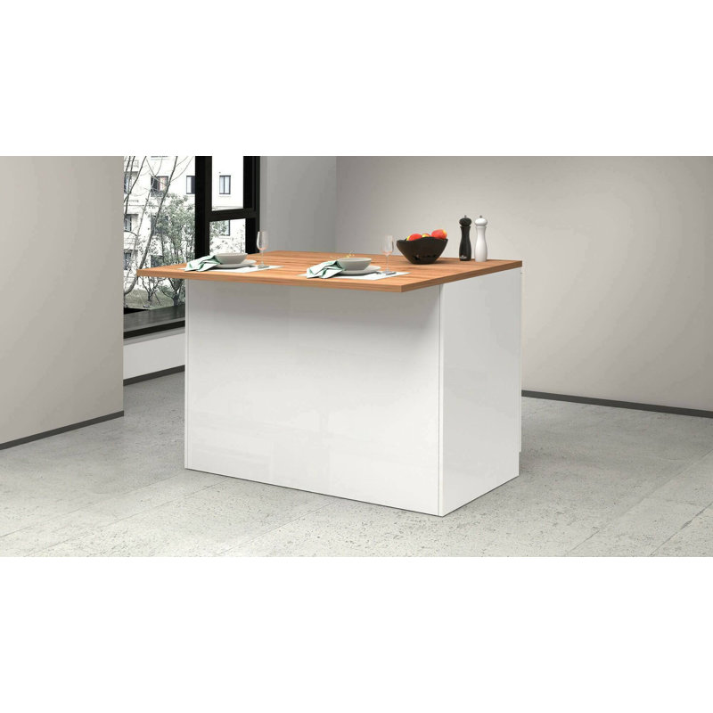 Myrlaine Wood Kitchen Island, Glossy White/Oak