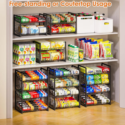 Lot de 2 supports à conserves empilables pour garde-manger, organisateur de rangement robuste et réglable à 2 niveaux pour conserves alimentaires, distributeur de boissons et de collations, noir