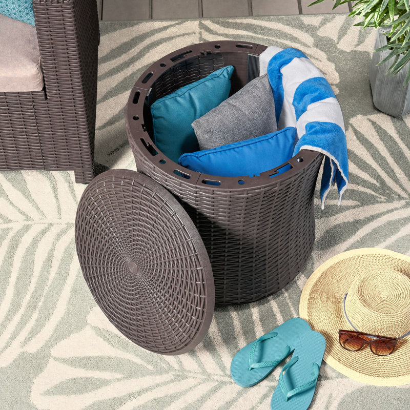 Arabella Wicker Side Table Featuring weather-resistant properties and a unique plastic blend material,Patio Tables