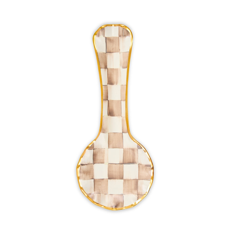 Mocha Check Ceramic Spoon Rest