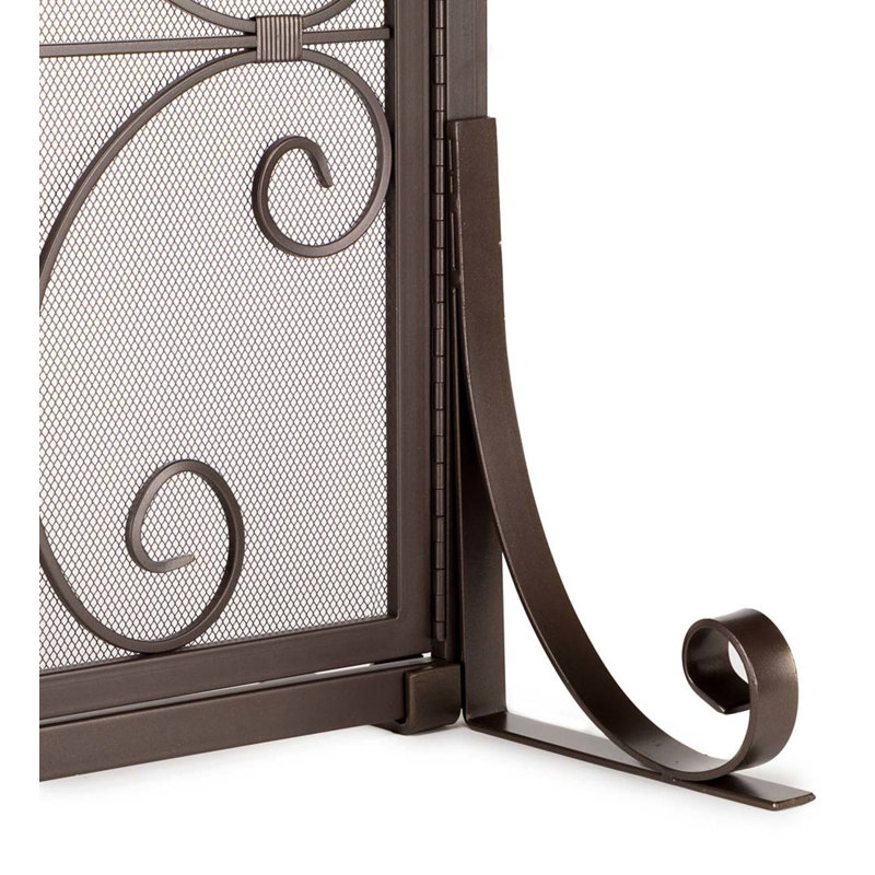 Small Crest Fireplace Screen With Doors, 33" H x 44" W x 3.75" D, Copper
