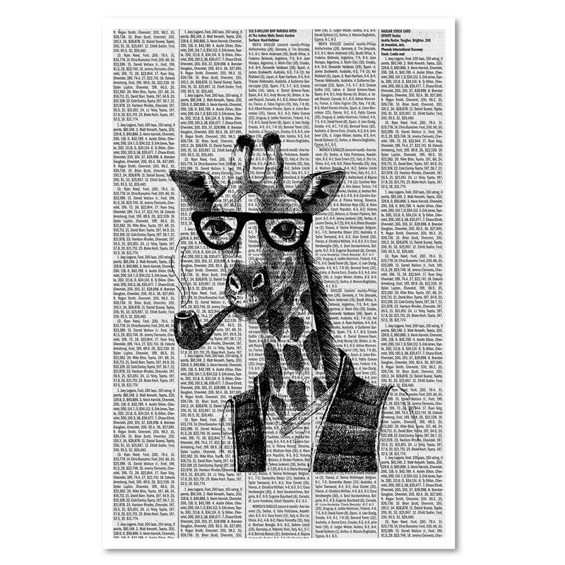 Leinwandbild Giraffe Pipe Newspaper