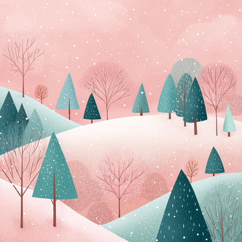 Art mural sur toile Blush Winter Hillside Trees, H 12 po x l 12 po