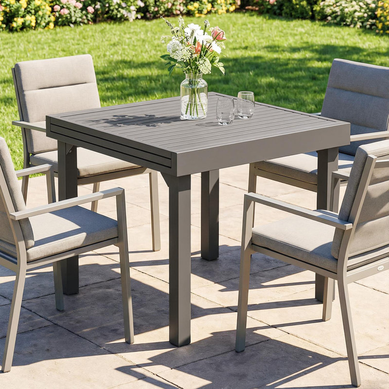 Outsunny Aluminium Extending Garden Table with Faux Wood Slatted Top, 75cm H x 180cm W x 90cm D, Grey