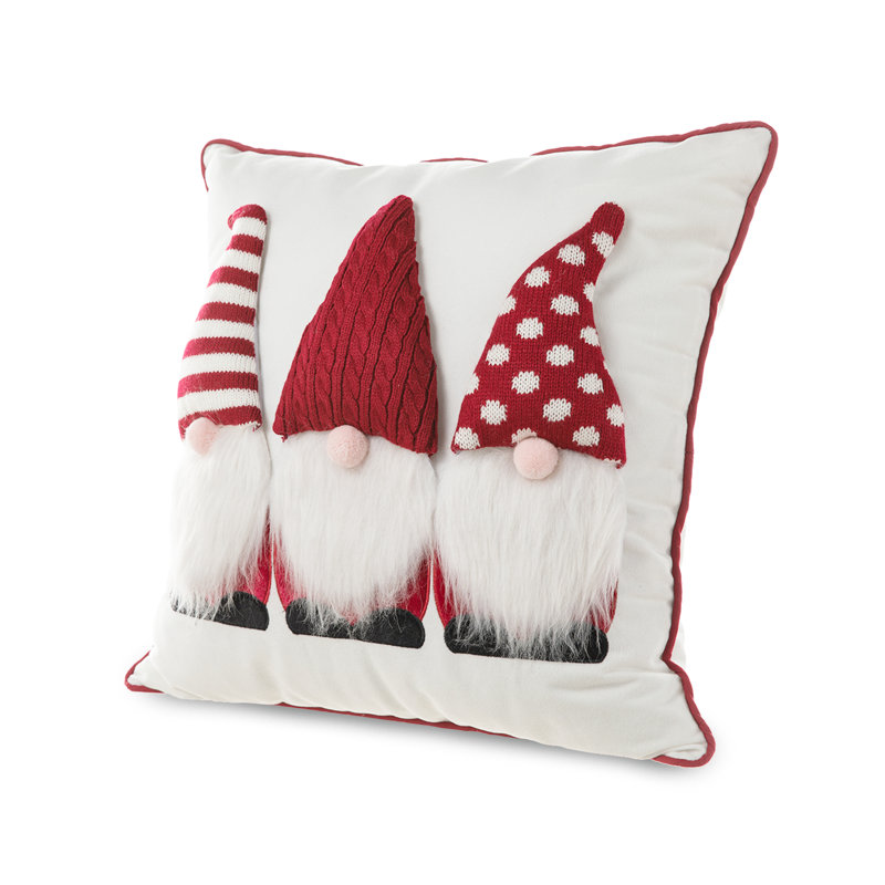Festive Red and White Knitted Gnome Throw Pillow