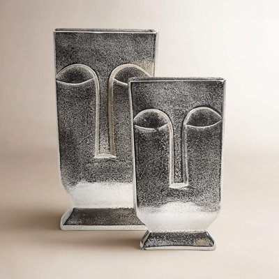 Set Of 2 Silver Face Vase