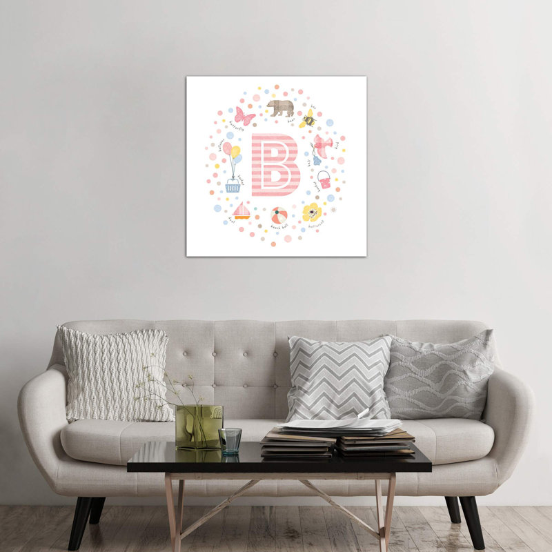 Lettre illustrée B rose - impression, Pas de tapis, H 37 po x l 37 po x P 1,5 po, Toile tendue