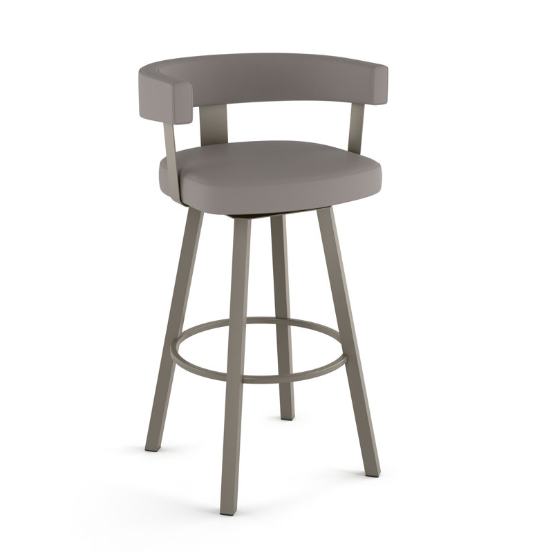 Siya Swivel Faux Leather Counter & Bar Stool, Counter Stool (26" Seat Height), Matte Light Gray