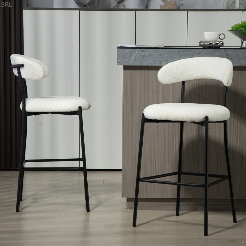 Tabouret de bar 26 po à hauteur de comptoir avec tabouret de bar et housse en tissu noir avec revêtement thermolaqué et repose-pieds