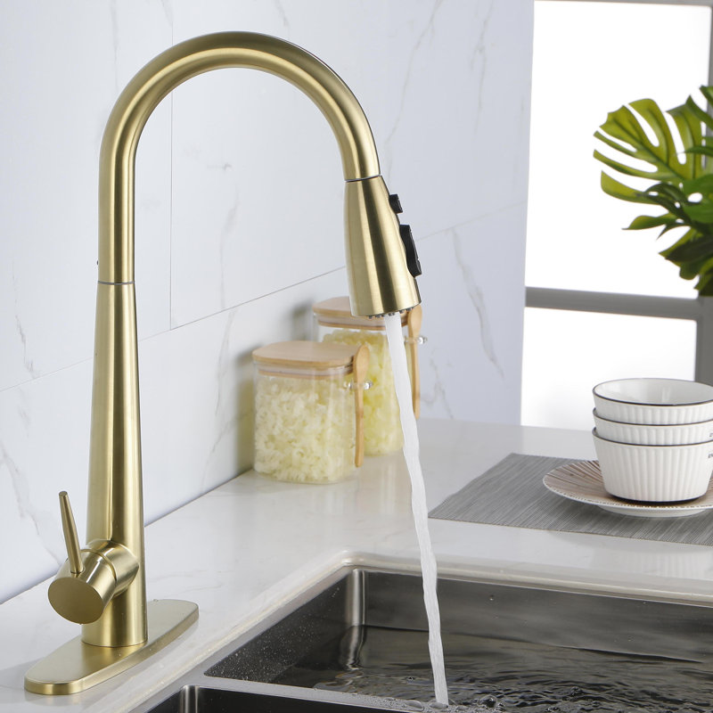 KISRAIS Pull Down Kitchen Faucet, Gold