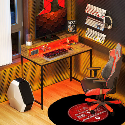 Computer Desk with LED Lights and Power Outlets