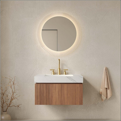 Bathroom Vanity&Sink, Floating Plywood Storage Cabinet with Drawer&Door, Sintered Stone Top&Ceramic Basin with 3 Pre-drilled Faucet Holes, Pre-assembled