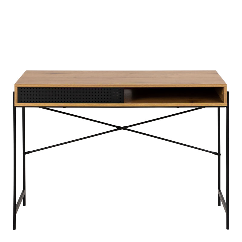Afshan Metal Base Writing Desk, Oak/Black