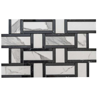 Stately Tre Basketweave 9.5" x 14" Porcelain Marble Look Wall & Floor Tile