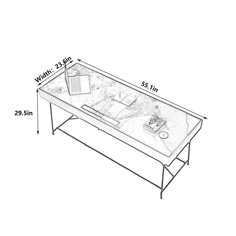 Bureau de luxe en chêne fumé et ardoise, H 29,5 po x l 55,1 po x P 23,6 po