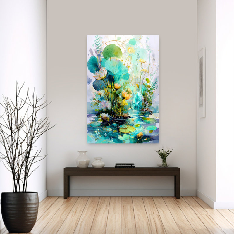 Art aquatique éthéré et abstrait, fleur de lys mystérieux, lotus, art mural, H 60 po x l 40 po
