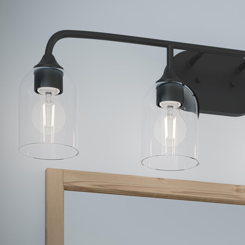 Meuble-lavabo noir mat 4 lumières avec abat-jour en verre transparent Ilia, Noir mat, 4