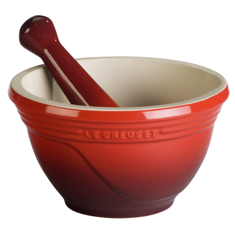 Stoneware Mortar And Pestle Set, Cerise, 4.75" H x 2.5" W x 2.5" D
