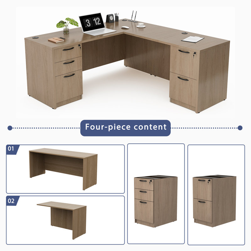  66.93'' L-Shaped Executive Desk with Cabinets, Lime