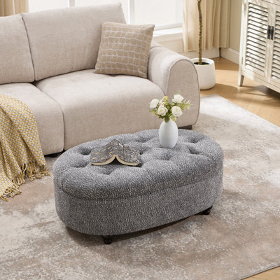 Table basse ovale de rangement 2 en 1 de 101,6 cm (40 po) avec garniture cloutée et repose-pied rembourré en chenille pour salon et chambre.