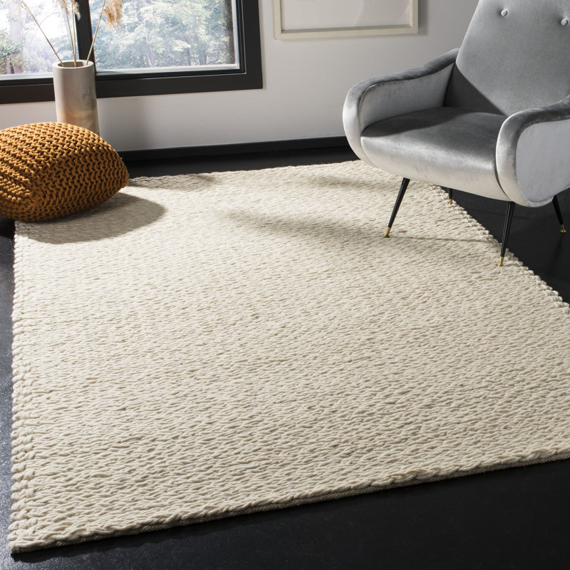 Tapis ivoire en laine tissé à plat à la main Martino, Rectangle 8 pi x 10 pi