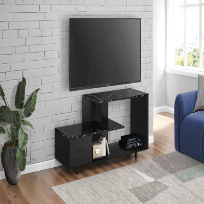 48-Inch TV Stand Console, Media Entertainment Center With Storage Drawer, Marble Look Laminate, Living Room & Bedroom, Contemporary Modern