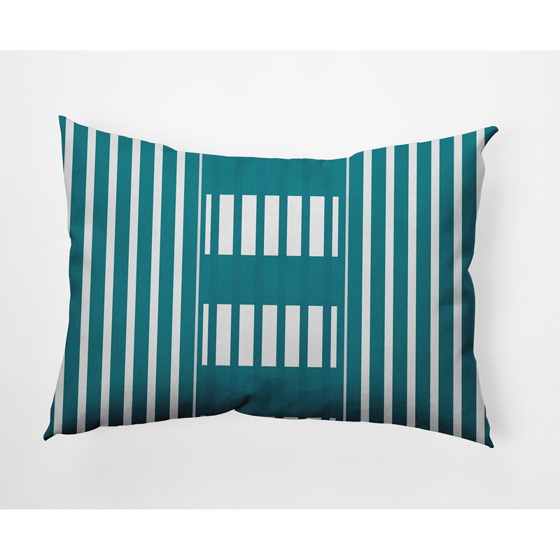 Striped Outdoor Reversible Throw Pillow, Teal