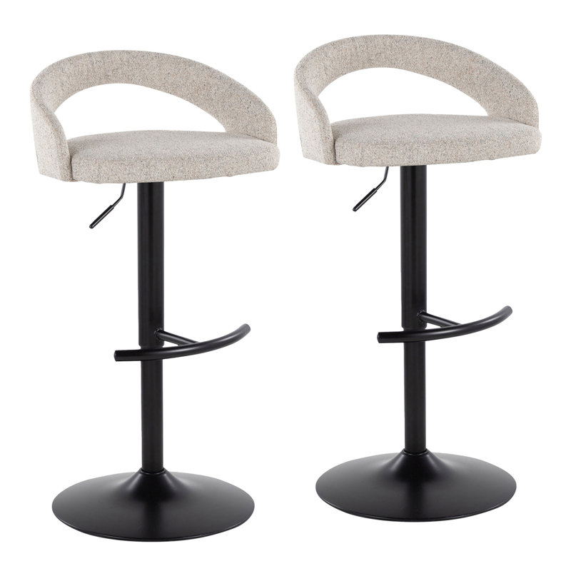 Tabouret de bar réglable, Noir, Beige / tissu, 2